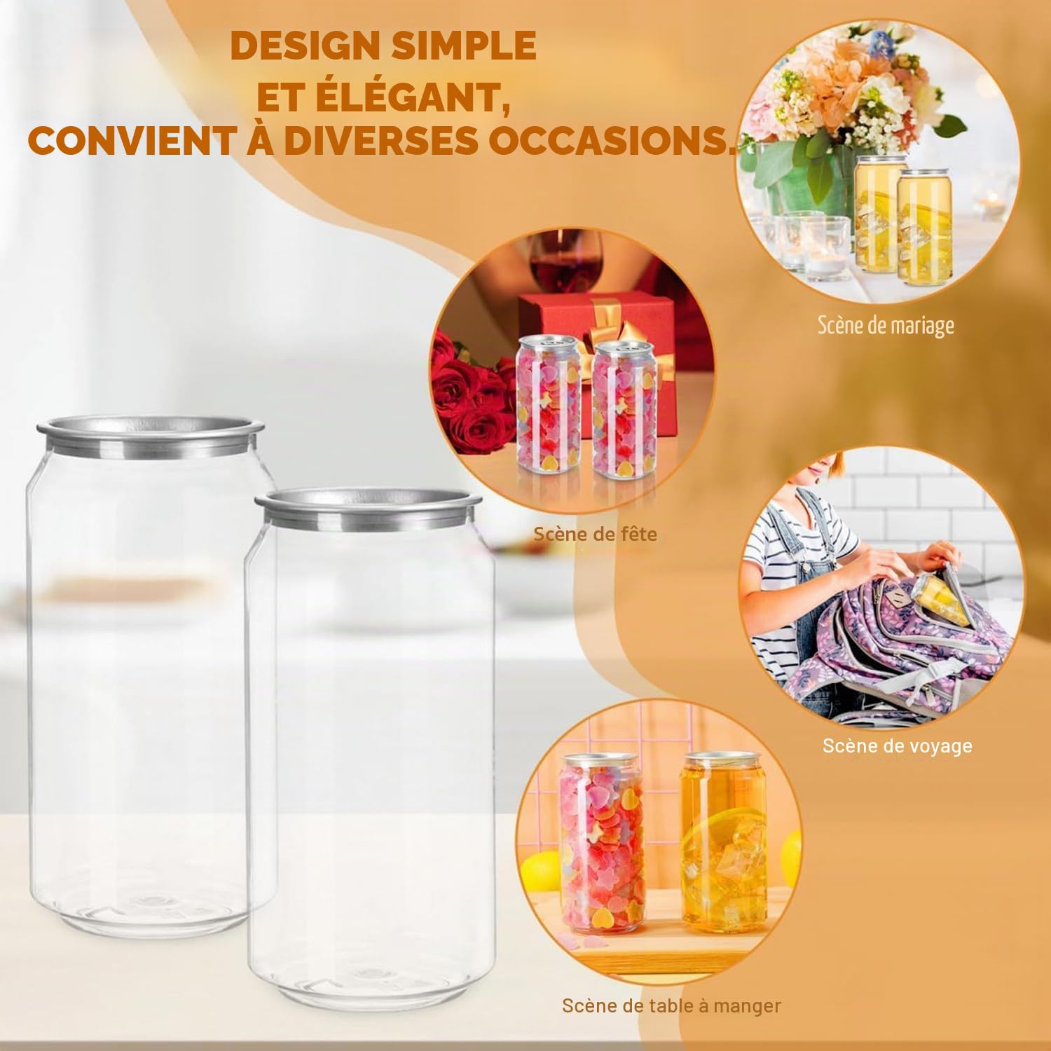 Gobelets en Forme de canette,Contenants Transparents avec Couvercle,Bouteille de jus Polyvalente pour café glacé,Smoothies,bière et Cocktails 200pcs