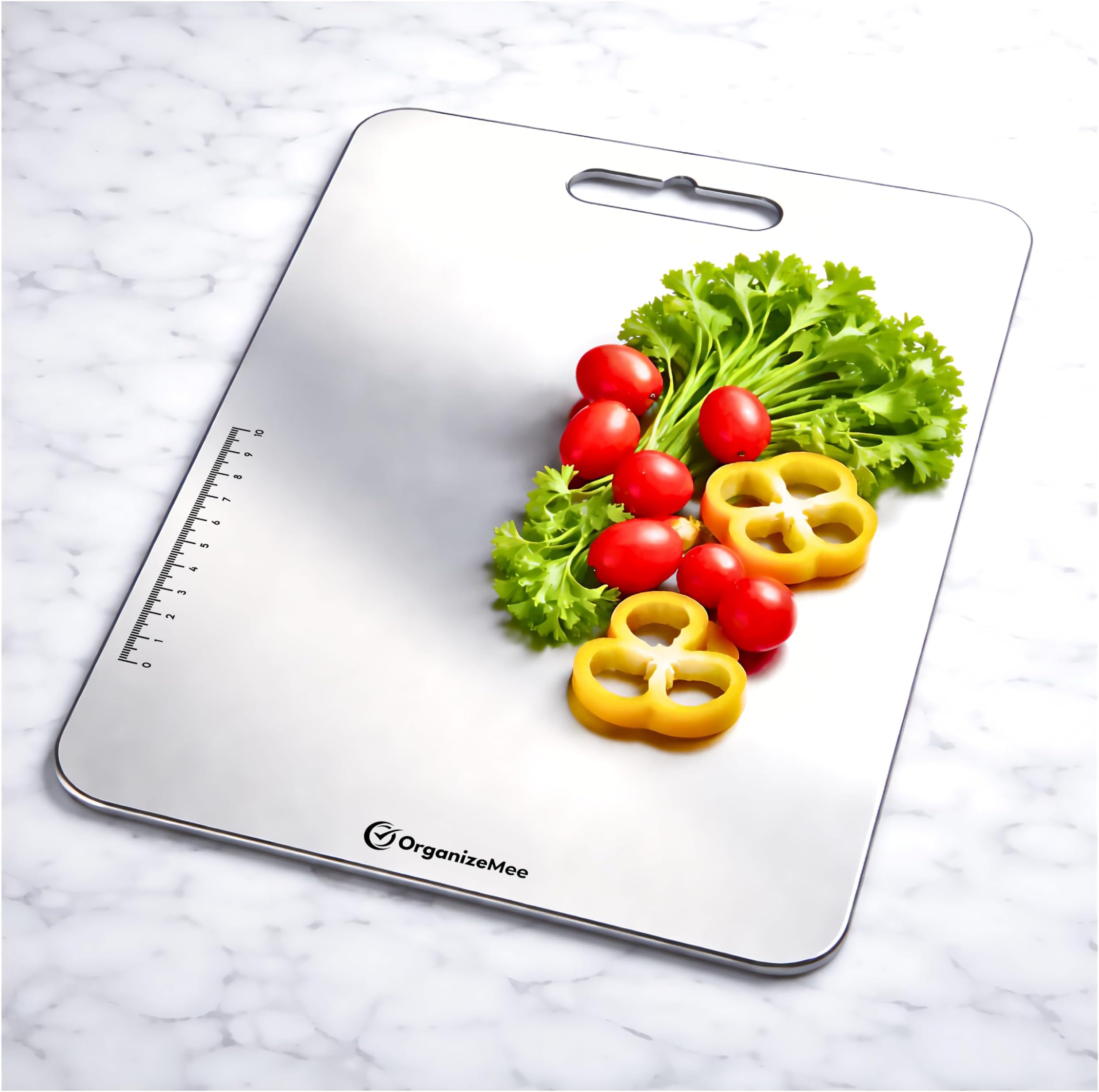 OrganizeMee Stainless Steel Cutting Chopping Board Fruit, Vegetable Kitchen Chopping, Stand Wall Mounted Hanger, (Large/36X25 Cm)
