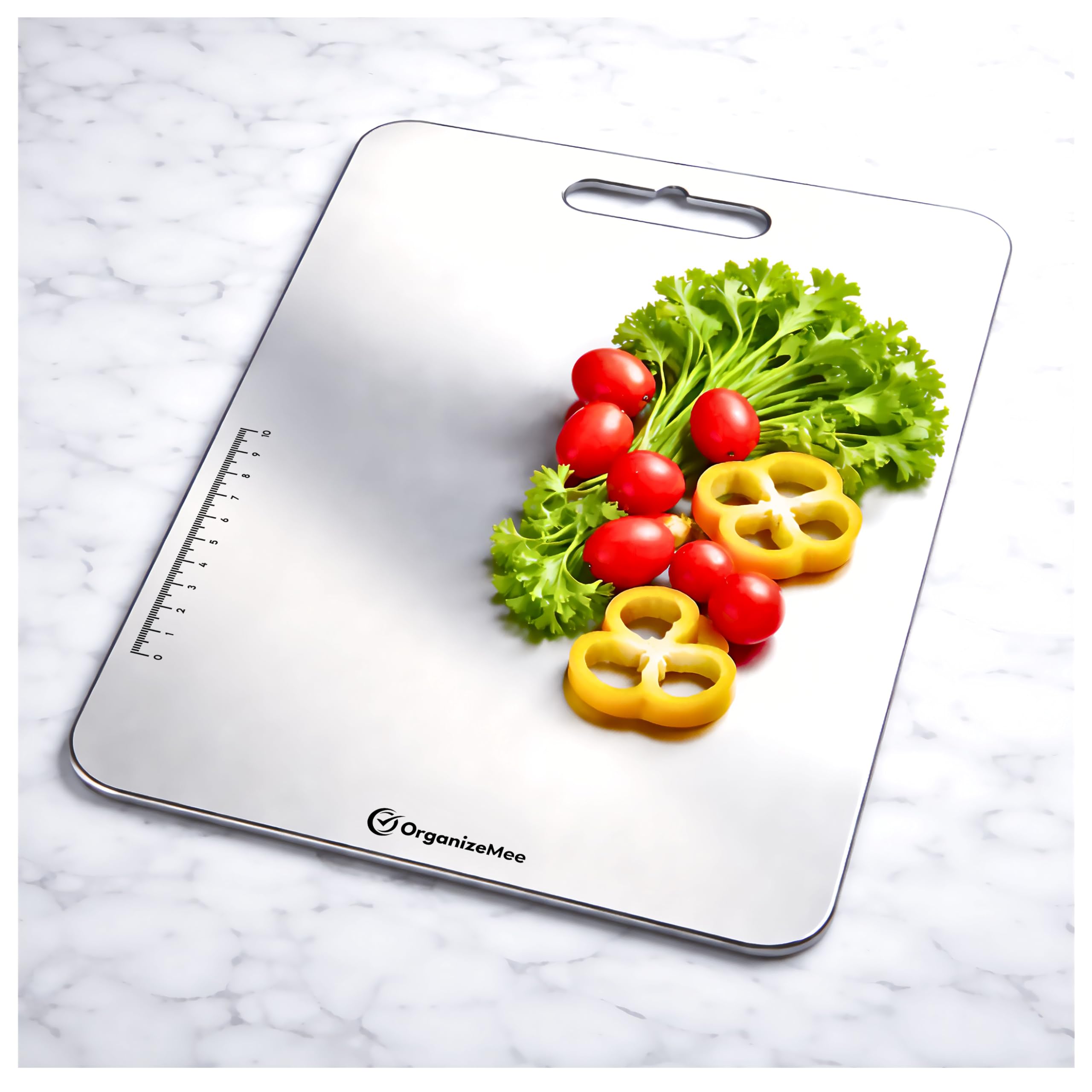 OrganizeMee Stainless Steel Cutting Chopping Board Fruit, Vegetable Kitchen Chopping, Stand Wall Mounted Hanger, (Large/36X25 Cm)