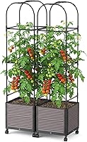 Vista 11 de DoCred Jardinera elevada de 60 pulgadas de alto con ruedas, maceta de tomate con enrejado para trepar verduras, plantas, jaula de tomate, uso