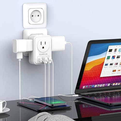 Miniatura 7 de Paquete de 2 adaptadores de enchufe de viaje europeos con USB C, adaptadores de corriente de Estados Unidos a Europa con 4 salidas de CA, 3 puertos