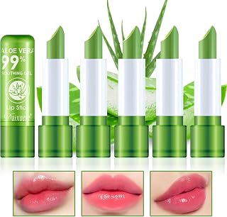 5 Pack Aloe Vera Lipstick,Color Changing Lipstick Long Lasting Magic Mood PH Lipstick for Women,Nutritious Temperature Color Change Changing Tinted Lip Balm Gloss Stain Tint Makeup Lipstick Set