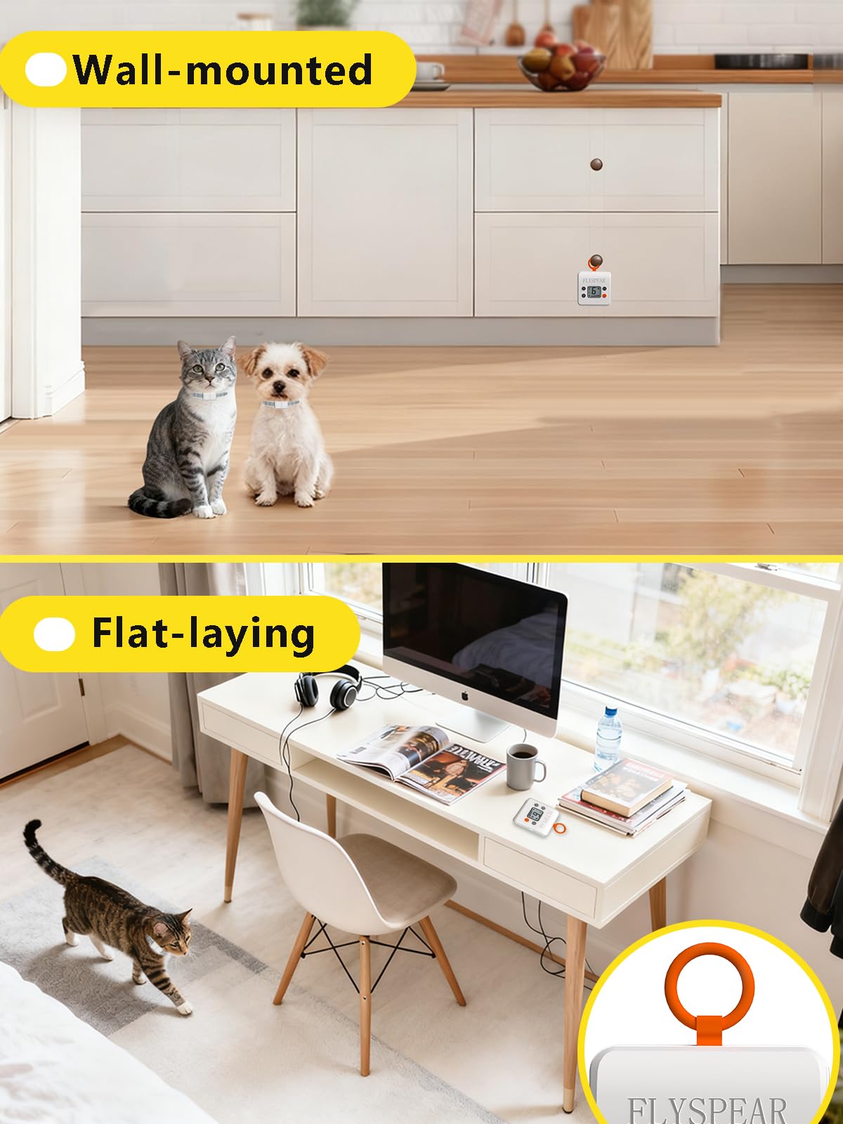 FLYSPEAR Barrera inalámbrica para gatos, barrera recargable para interiores con 6 radios de rango ajustables de hasta 7 pies, 6 intensidades estáticas seguras ajustables, sistema de valla eléctrica