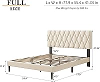 Vista 2 de Marco de cama tamaño completo con cabecera capitonada de diamante, cama plataforma tapizada en terciopelo y soporte de listones de madera, sin Beige
