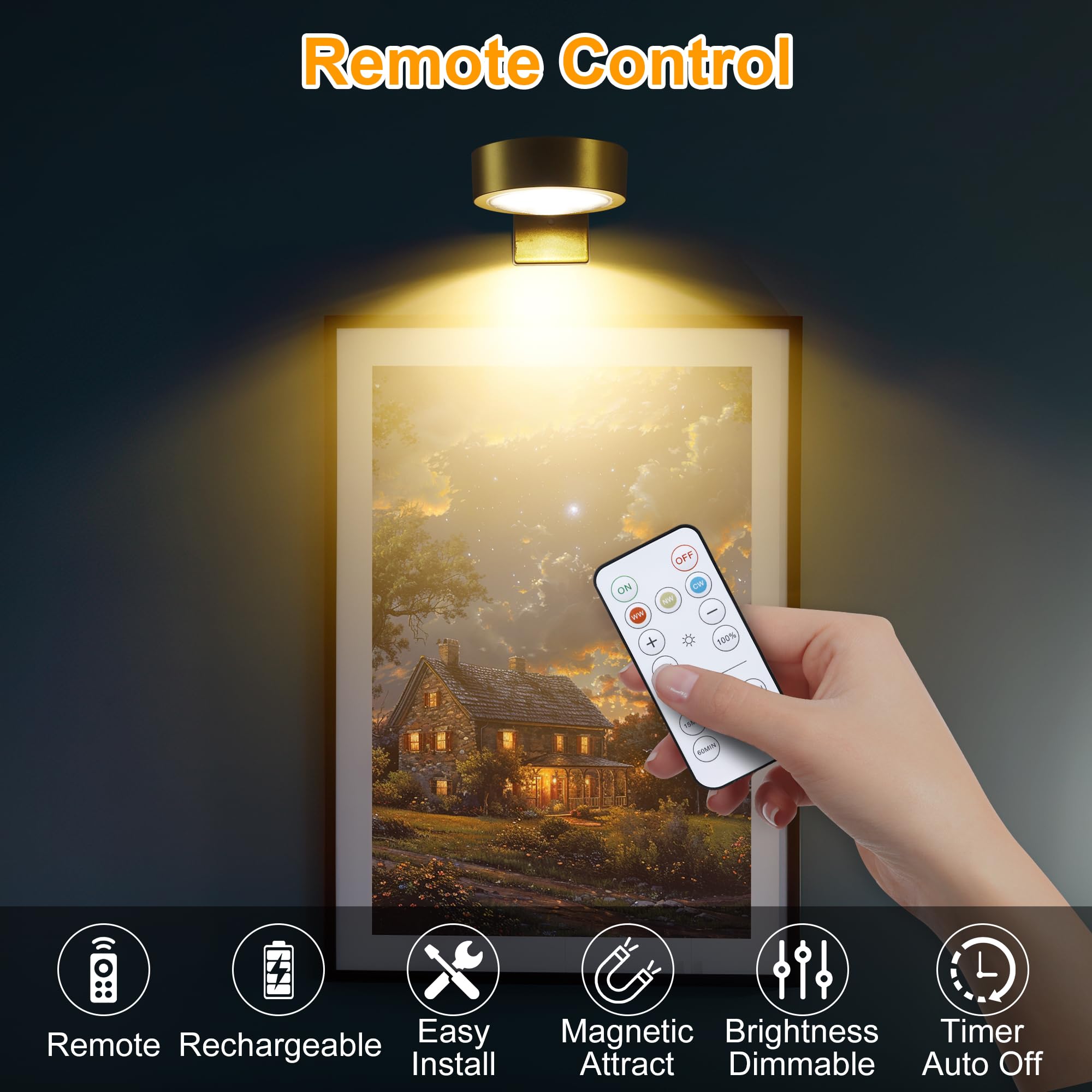 WDKXCN 4er Set Kabellose Bilderleuchten | Magnetisch Mit 13 RGB Farben & Timer | 1500mAh Akku & Fernbedienung