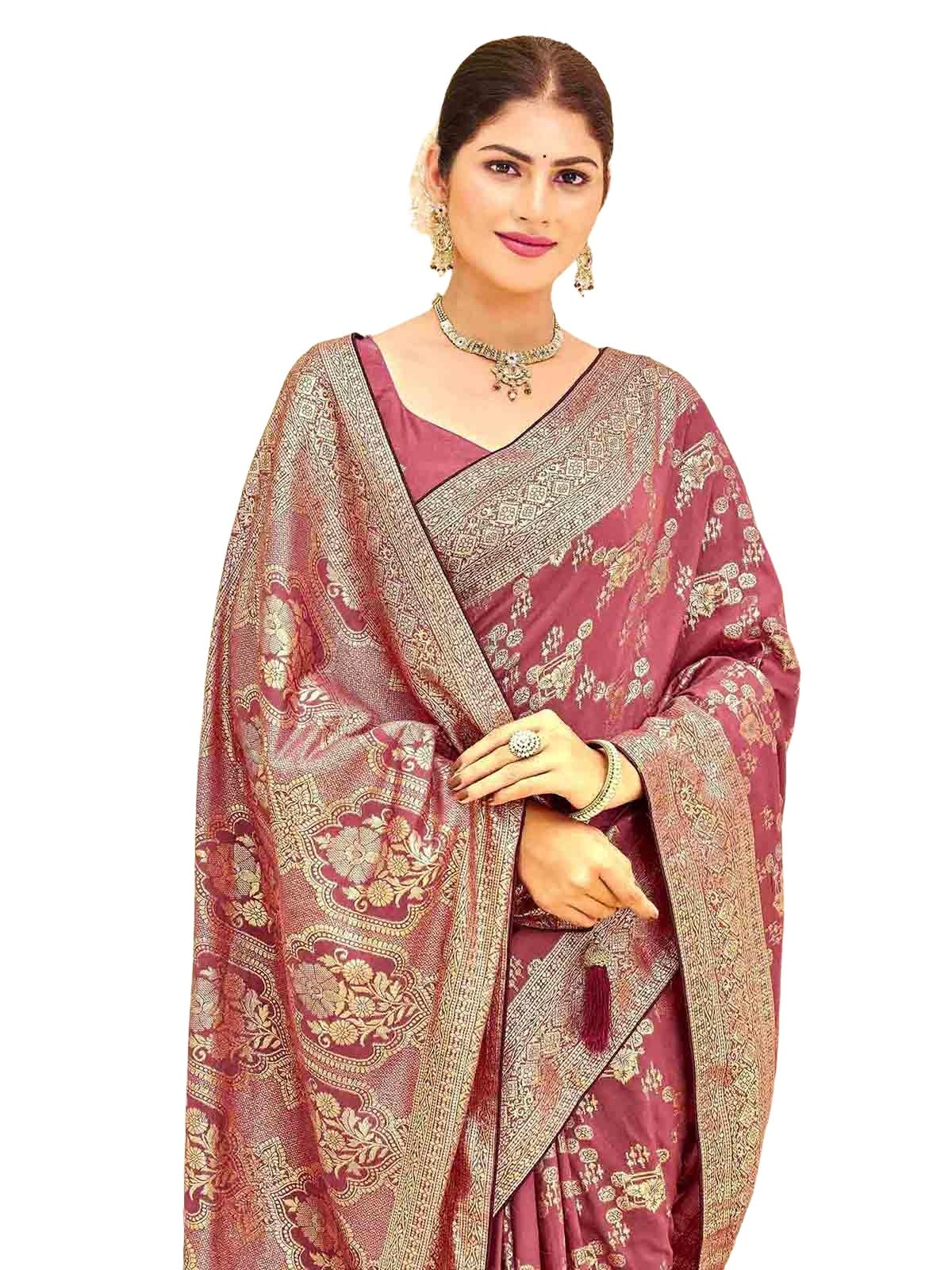 siril Women's Banarasi, kanjivaram Style Silk Saree With Unstitched Blouse Pieces-picture-17
