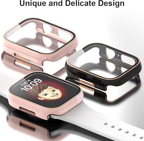 Miniatura 9 de Haojavo Paquete de 5 fundas para Apple Watch Series 9, 8 y 7 de 1.772 pulgadas con protector de pantalla de vidrio templado, brillantes con