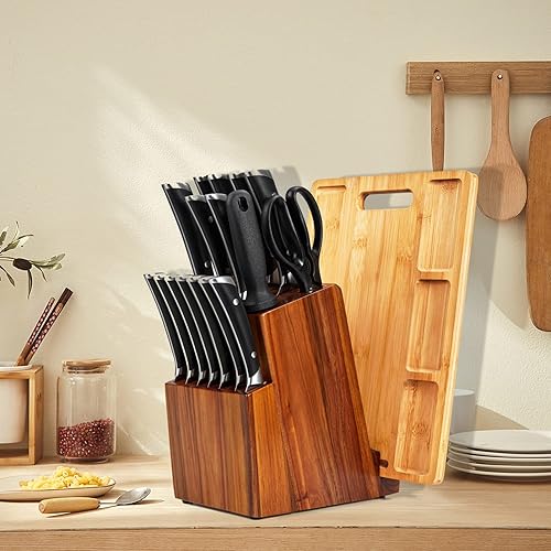 Miniatura 8 de Kiss Core Juego de cuchillos de cocina de madera de acacia 18 piezas juego de cuchillos de cocina profesional de acero inoxidable con tabla de