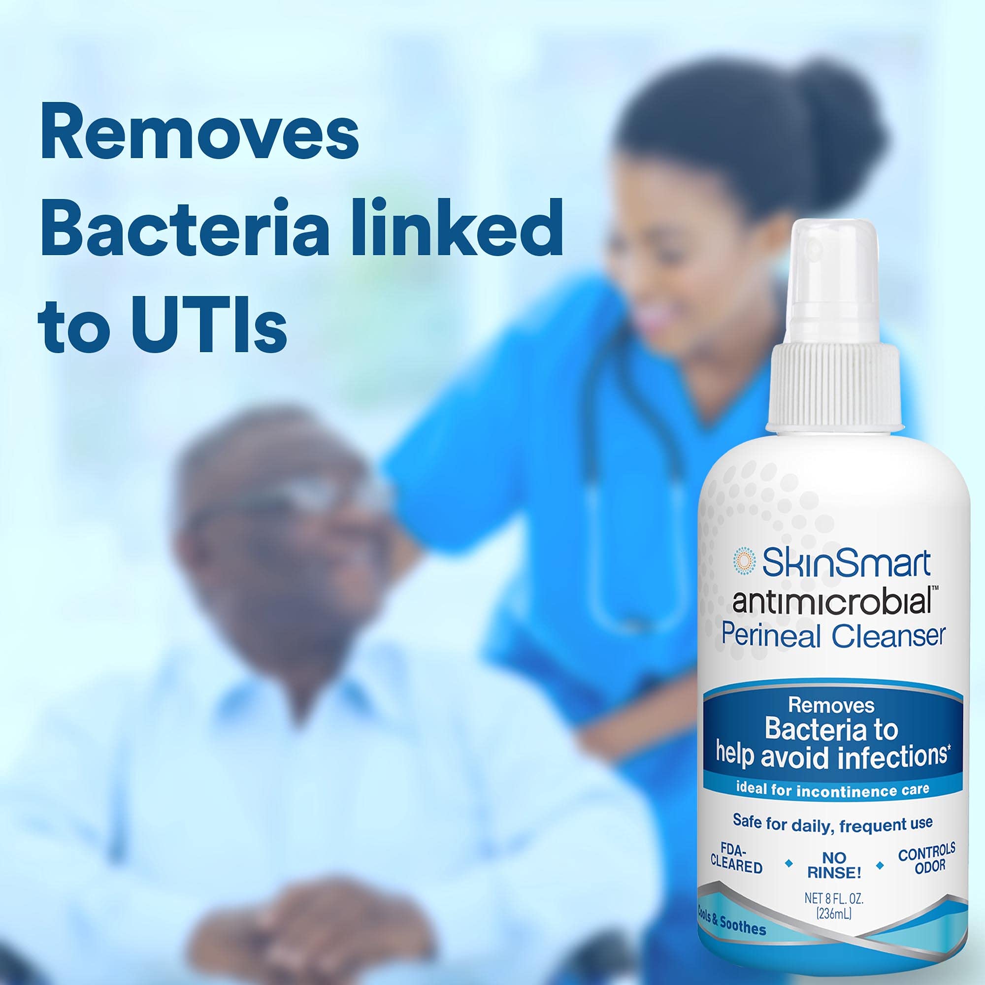 SkinSmart Antimicrobial Perineal Cleanser, Ideal for Incontinence Care and Postpartum, Removes