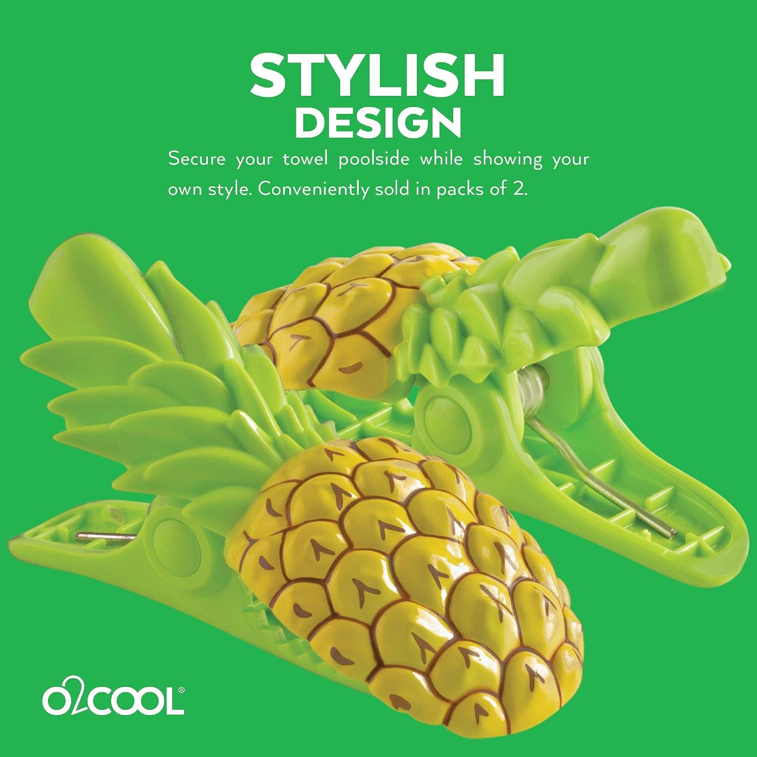 O2COOL Pineapple Boca Clip Beach Towel & Patio Chair Clip 2 pk image 5
