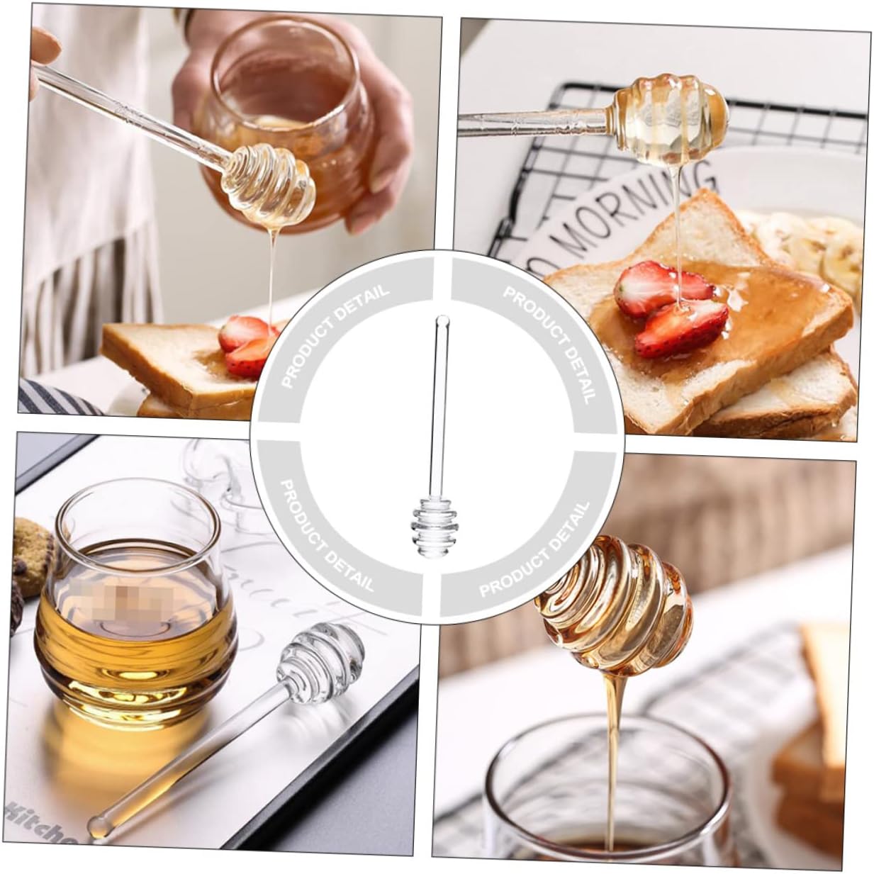 4Pcs Glass Honey Dippers Set Non-Slip Grip for Stirring Honey Syrup and Jam Suitable for Home Use and Coffee Shops