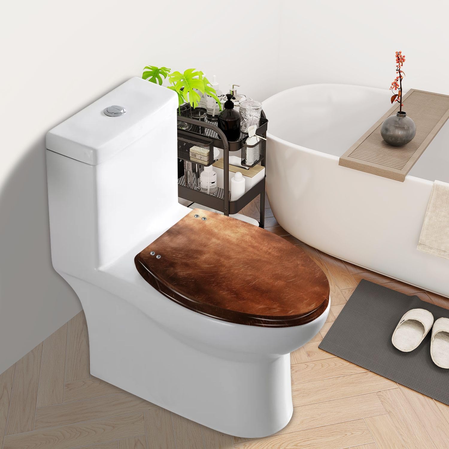 Elongated Toilet Seat Copper surface sunlight space Resin Toilet Seat Slow Quiet Close with Quick-Release Hinges Toilet Seat with Cover Easy to Clean Install
