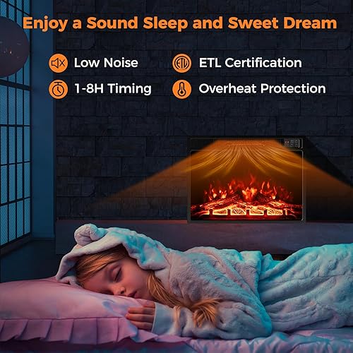 Miniatura 5 de Tangkula Chimenea eléctrica de 23 pulgadas, inserto de chimenea de 5,000 BTU con control remoto, 3 colores de llama y niveles de brillo, calentador