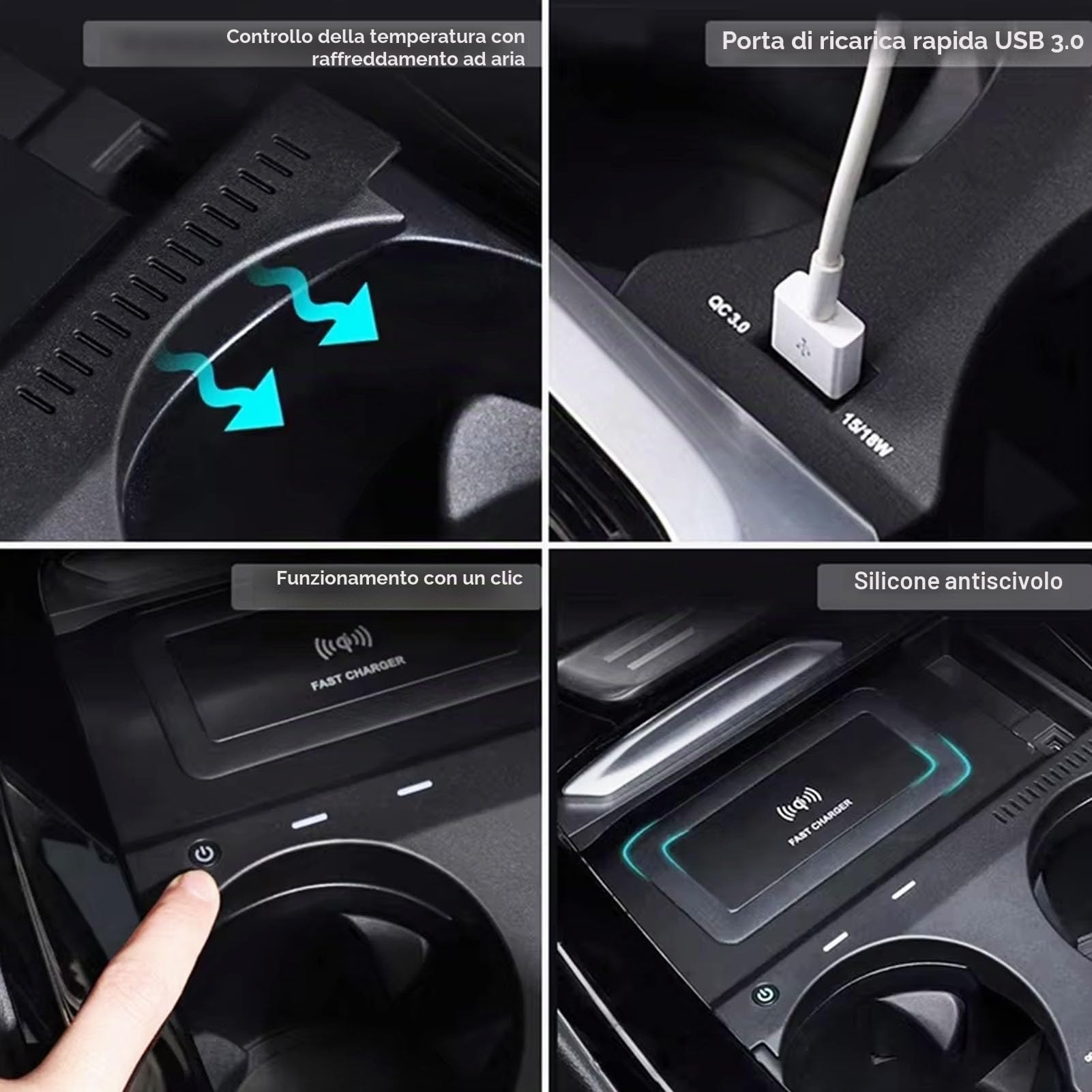 Caricabatterie Wireless per Auto per BMW X3/X4/X3M/X4M 2019-2024 Tutti i Modelli, Piastra di Ricarica Rapida da 15W con Porta USB da 27W, Scatola per i-Phone Sam-Sung