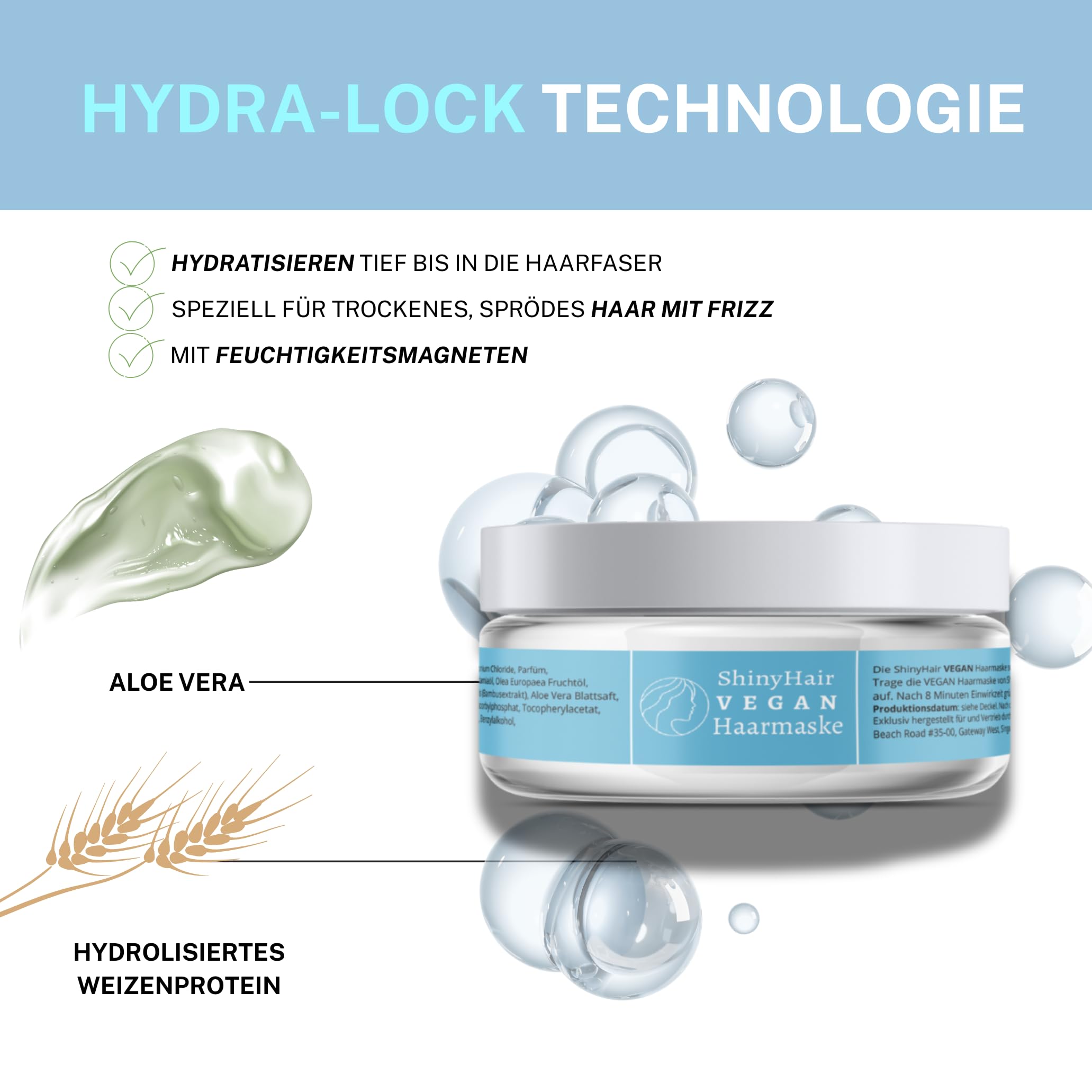 Haarmaske mit Keratin, Rosmarinöl & Arganöl, vegan, 3er Pack | vegane Keratin-Haarkur, für trockenes & strapaziertes Haar, spendet Feuchtigkeit, für glänzendes Haar, 1-2x pro Woche