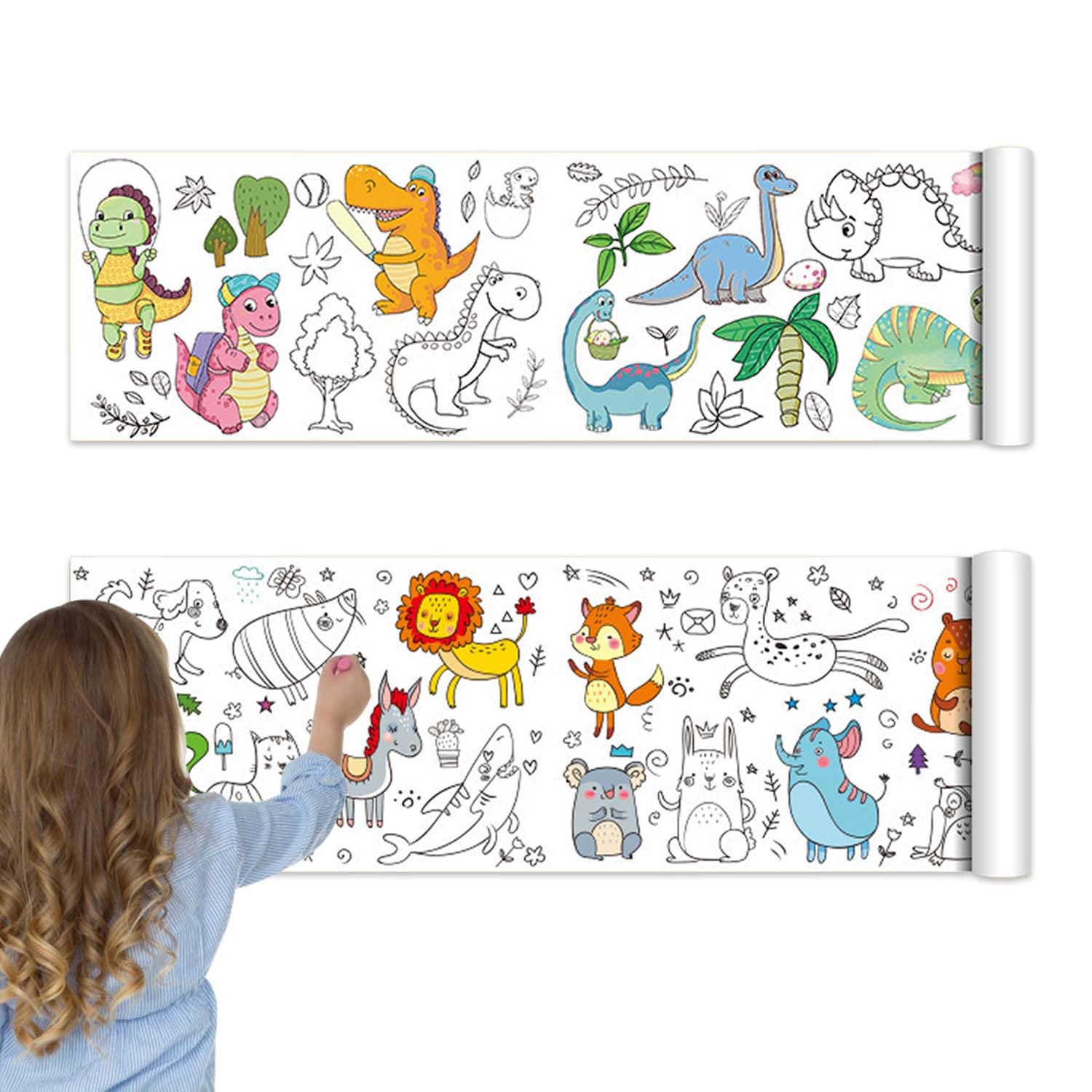 2 Rolls Colouring Roll for Kids 3m x 30cm for Toddler Drawing (2 Themes)