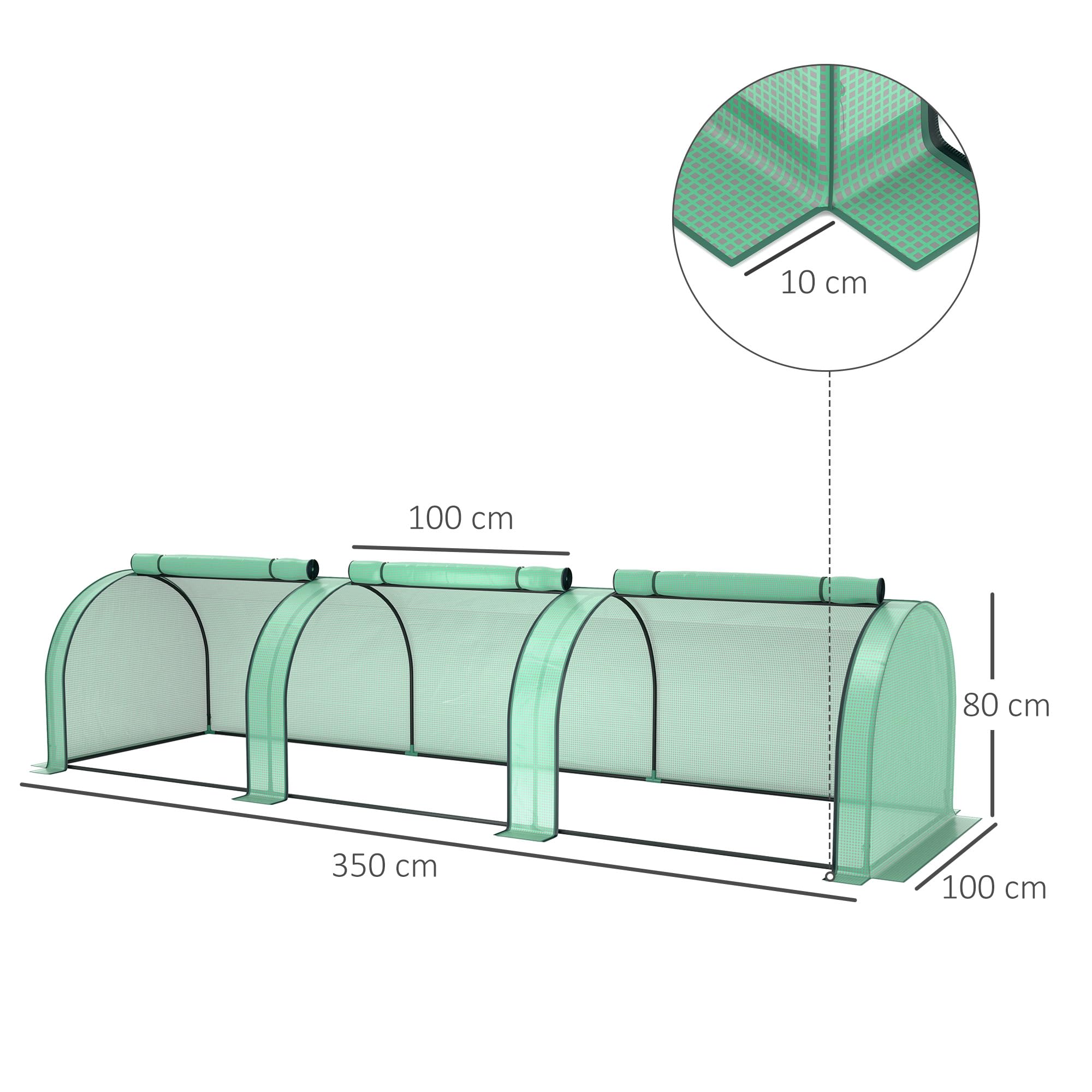 Outsunny Invernadero de acero 350 x 100 x 80 cm, color verde | Invernadero de aluminio con puerta enrollable con cremallera, invernadero, tomates, tomates y verduras