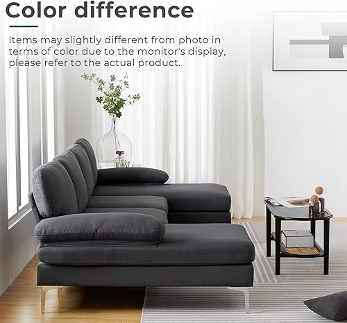 Miniatura 6 de VINGLI Sofá modular en forma de U sofá modular grande de 114 pulgadas para sala de estar sofá modular de lino con tumbona doble gris