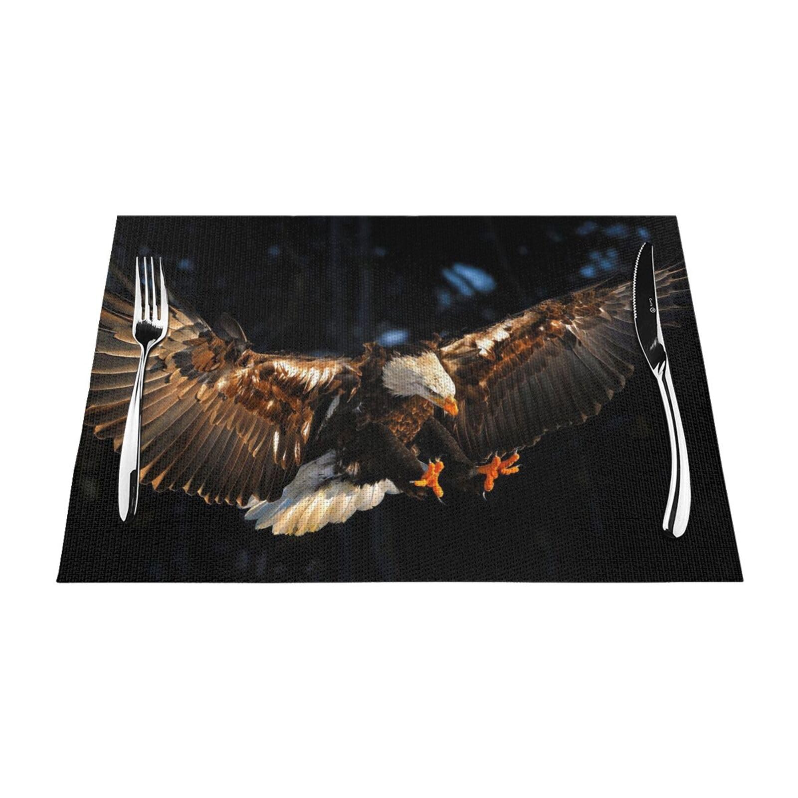 PVC Placemat Set of 4 PCS, 45x30 CM, 3D Bald Eagle Printed Non-Slip Heat Resistant Place Mats for Kitchen Dining Table Indoor Outdoor