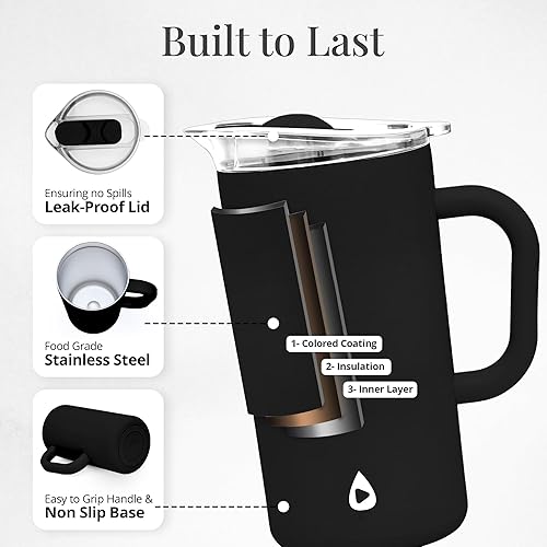 Miniatura 9 de Jarra aislada de acero inoxidable con tapa, jarra aislada al vacío de doble pared de 67 oz para bebidas frías