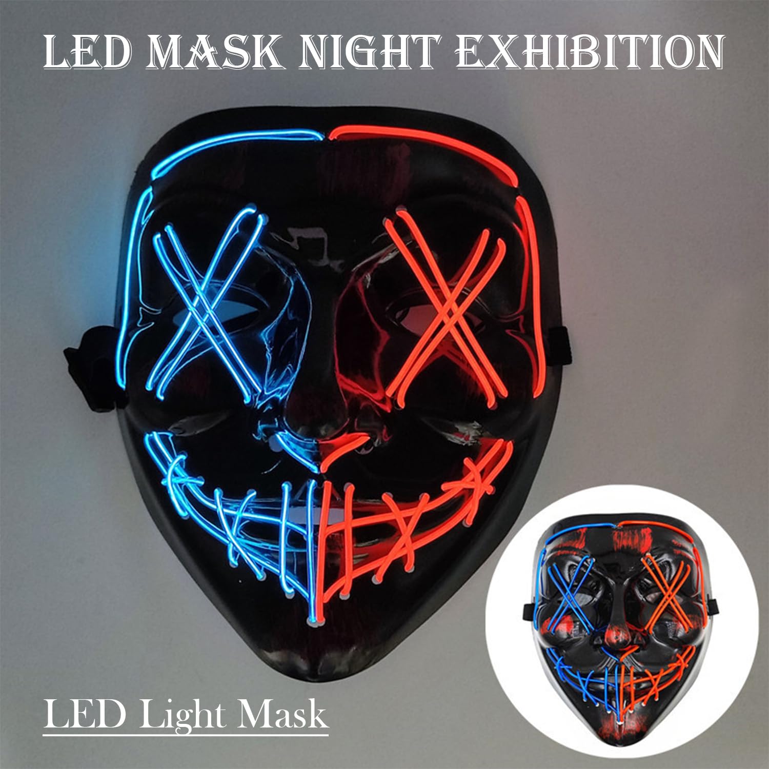 Halloween Mask with LED Lights - Scary Light-Up Mask for Costume Parties Cosplay, Masquerade & Carnival Festivals (black B) - Image 3