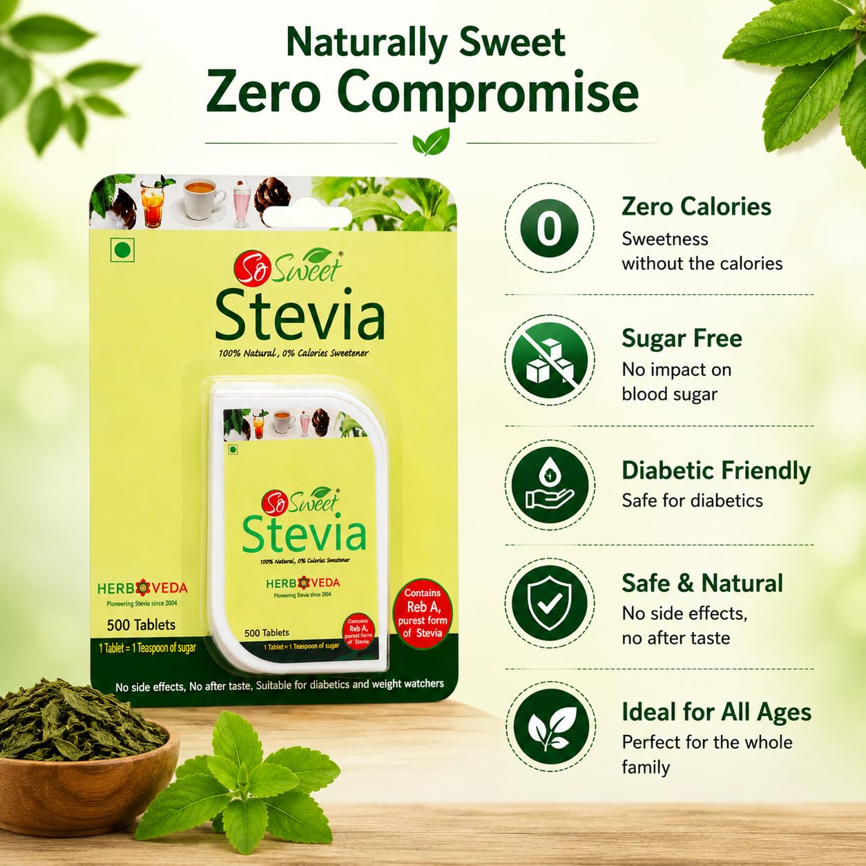 So Sweet Stevia 500 Tablet Dispenser 100% Natural Sweetener - Sugarfree 2