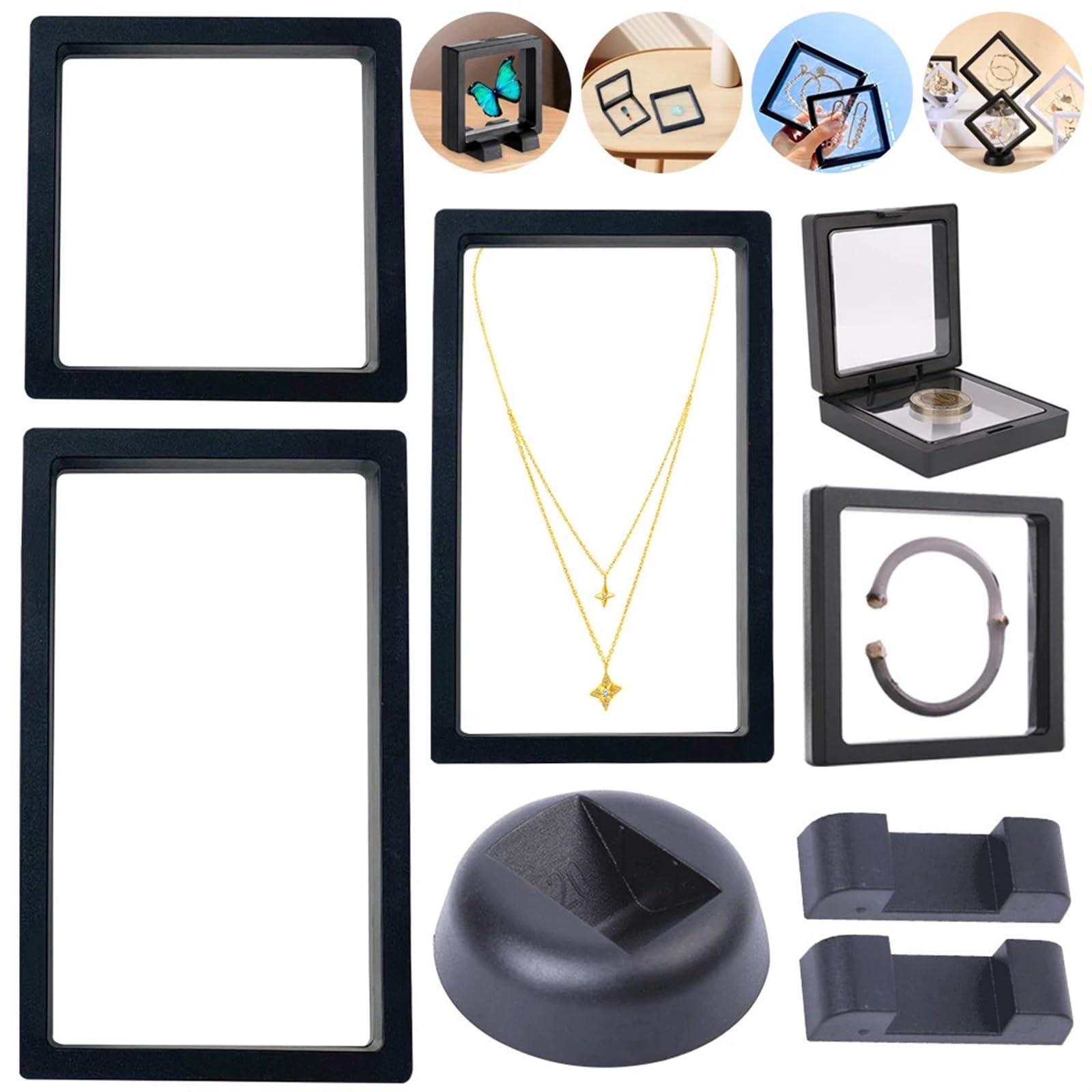 Plastikowe pudełko na biżuterię z pływającą ramą 3D | Przechowywanie biżuterii: 9 sztuk 3D pływającej ramki Shadow Box(9cm)