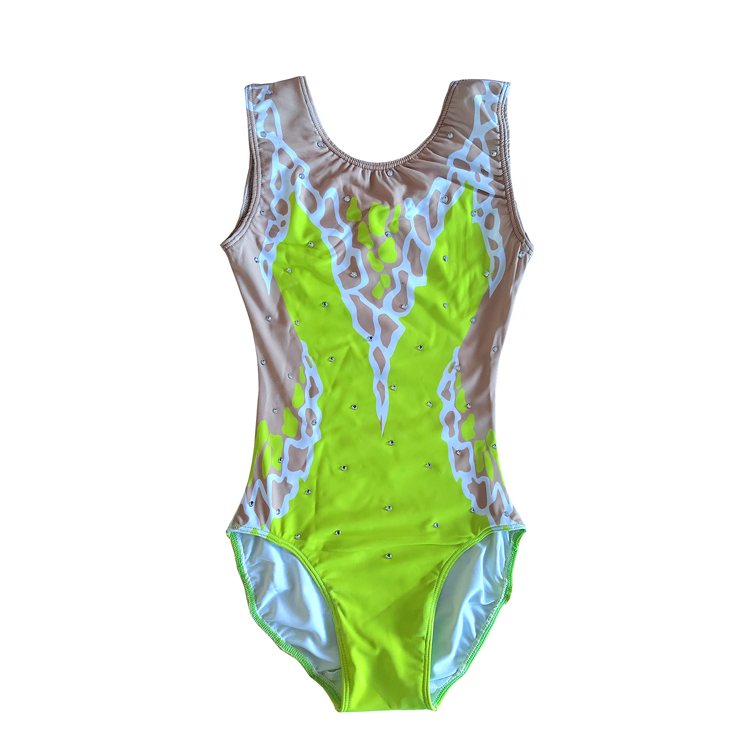 JoyCanRhythmic Gymnastics Leotards Pure Manual Yellow Printing White Checkered Diamond Girls Competition Performance