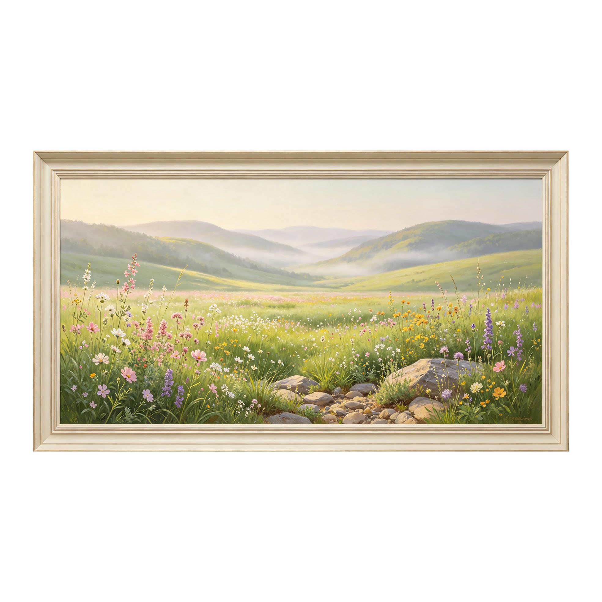 Yzpallescene 3D Framed Wall Art 50cm×100cm Pastoral Meadow Botanical Floral Impressionist Oil Painting Large Size SelfAdhesive Removable Wall Decor Prints Artwork for Living Room Bedroom Office