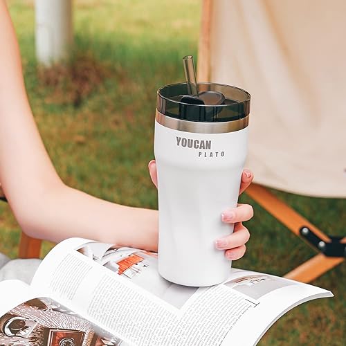 Miniatura 7 de Vaso de 20 onzas con tapa y pajilla, vasos aislados, taza de café de viaje, taza de café de acero inoxidable, vaso de café helado, taza de agua