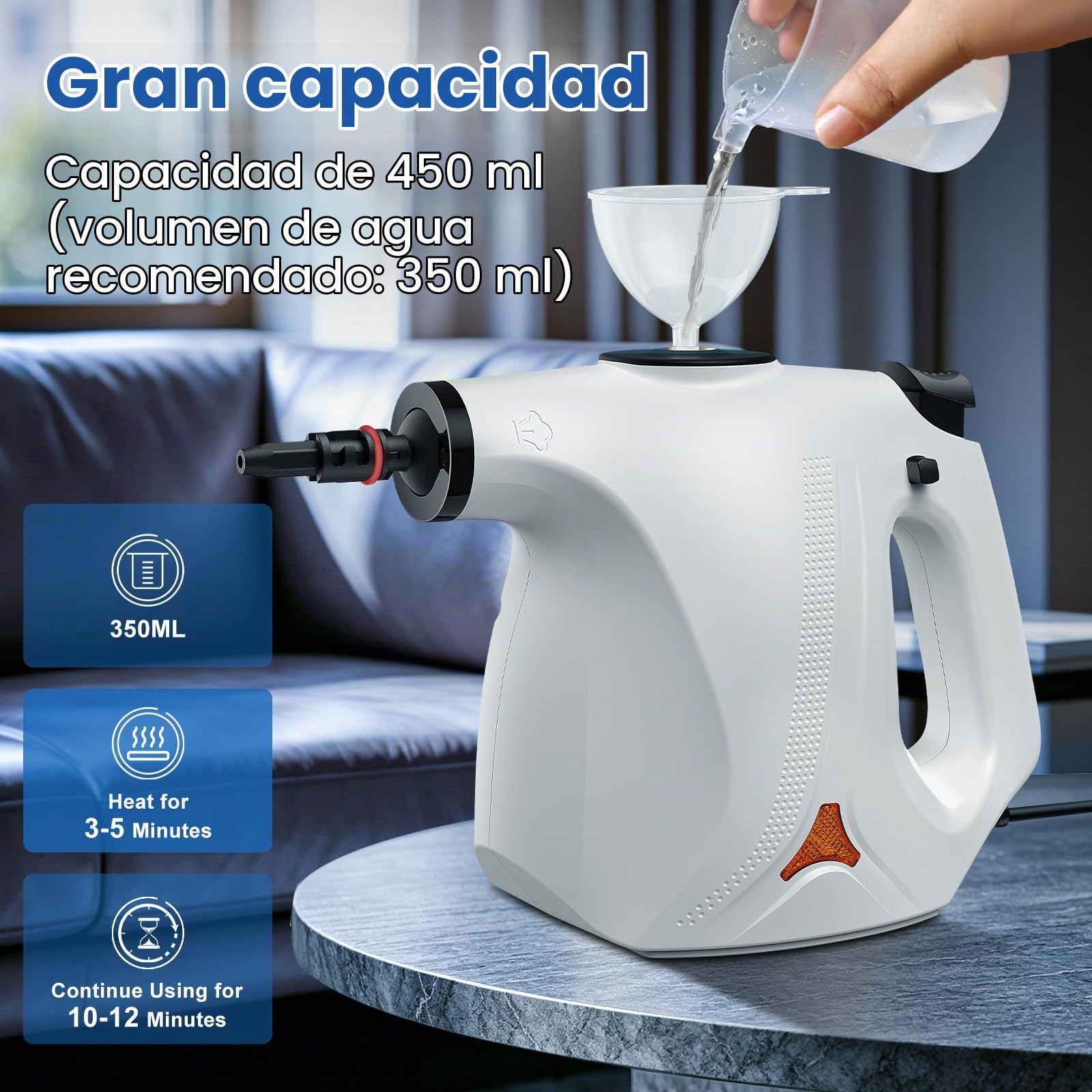 Cawevon Limpiador a vapor portátil con cierre de seguridad y 14 accesorios en 9 estilos diferentes para cocina, automóvil, textiles, baño, azulejos y estufas. (blanco)