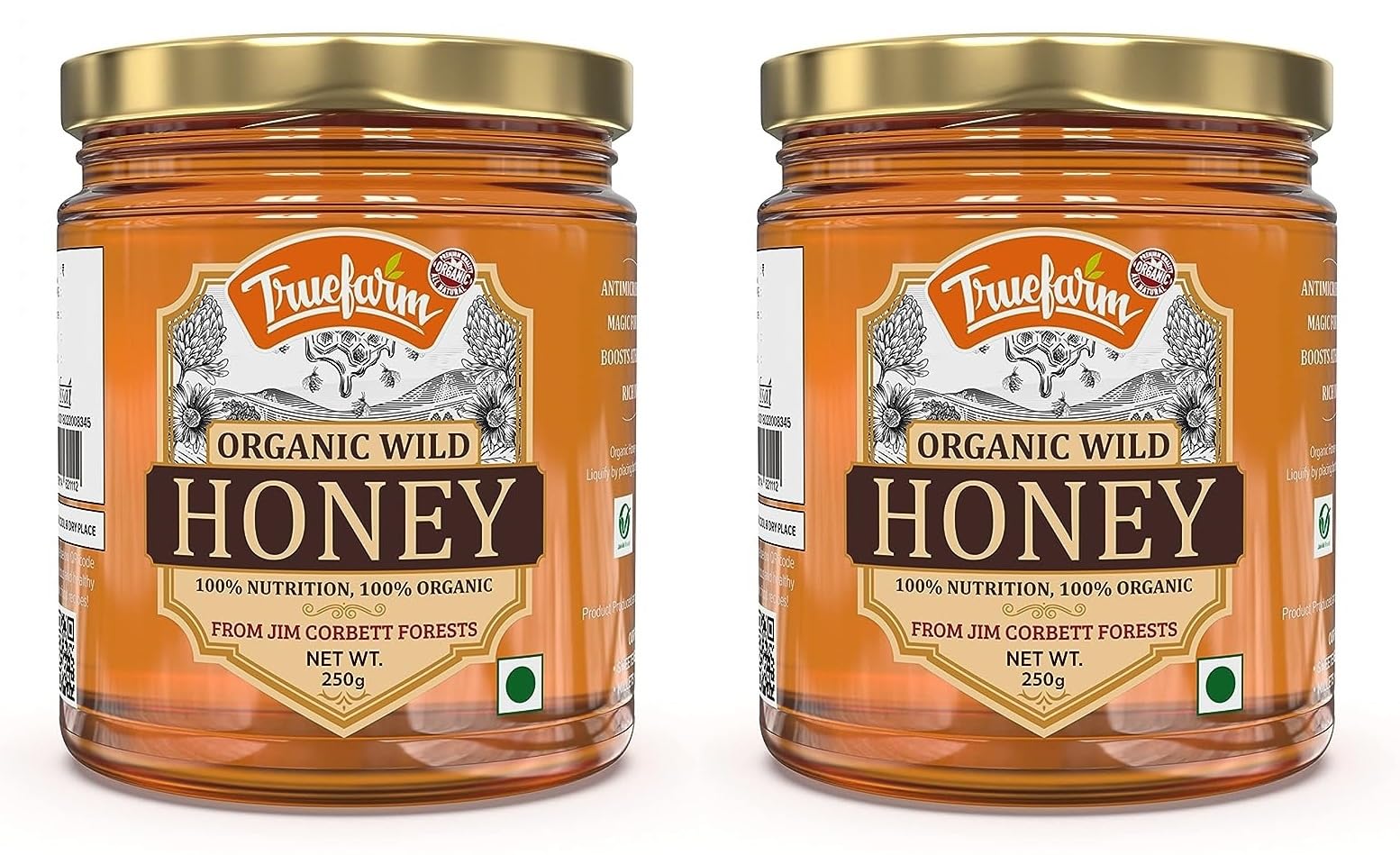 Truefarm Organic Wild Honey | Rich in Antioxidants | No preservatives | No Artificial Color| Honey Organic with No Added Sugar | Helps in Weight Loss 250 grm x pack of 2