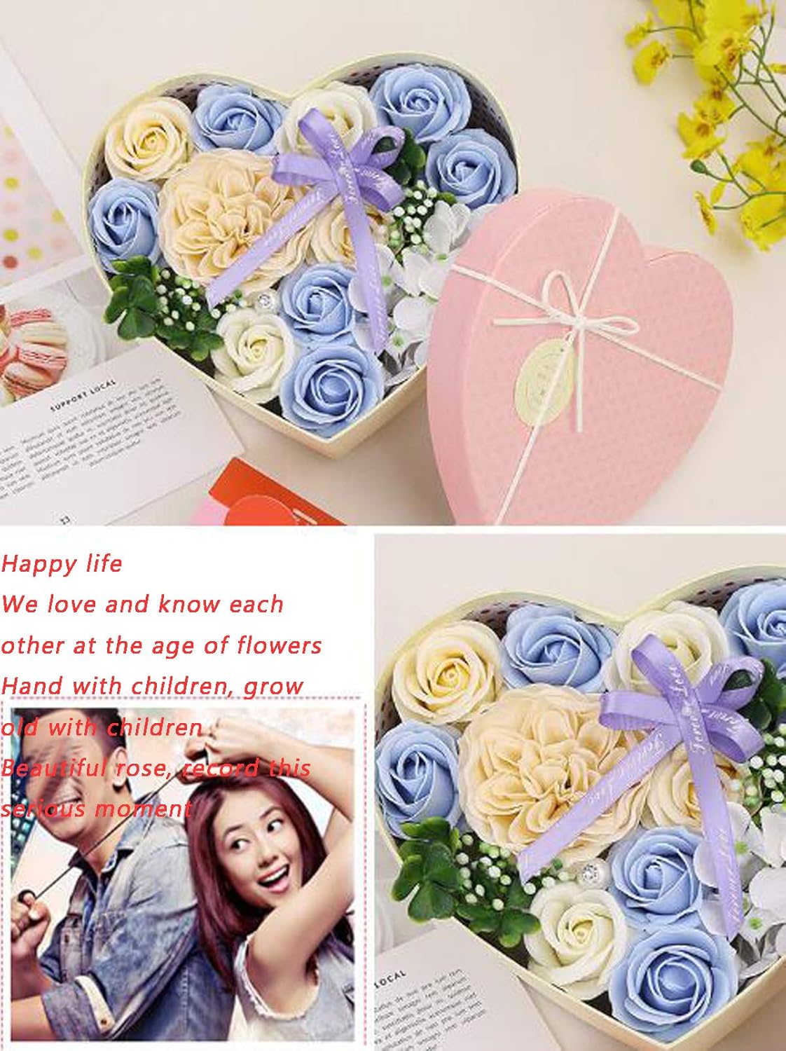 Artificial Rose Floral Bath Soap Rose Flowers Petals Soap Set Petals Gifts for Girlfriend Mums Birthdays Anniversary Wedding Valentine's Day Christmas New Year(Sky Blue)