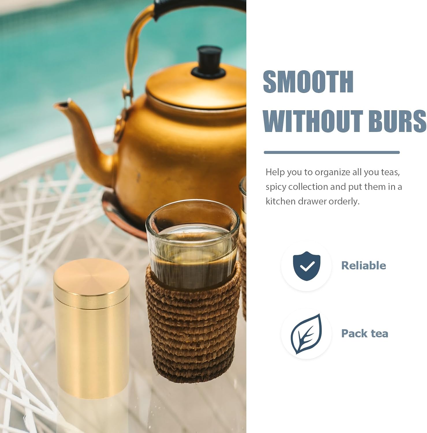 Brass Tea Canister Tea Leaf Jar - Coffee Bean Container Small Portable Storage Container for Coffee Nuts, 1.77X1.77X2.75in
