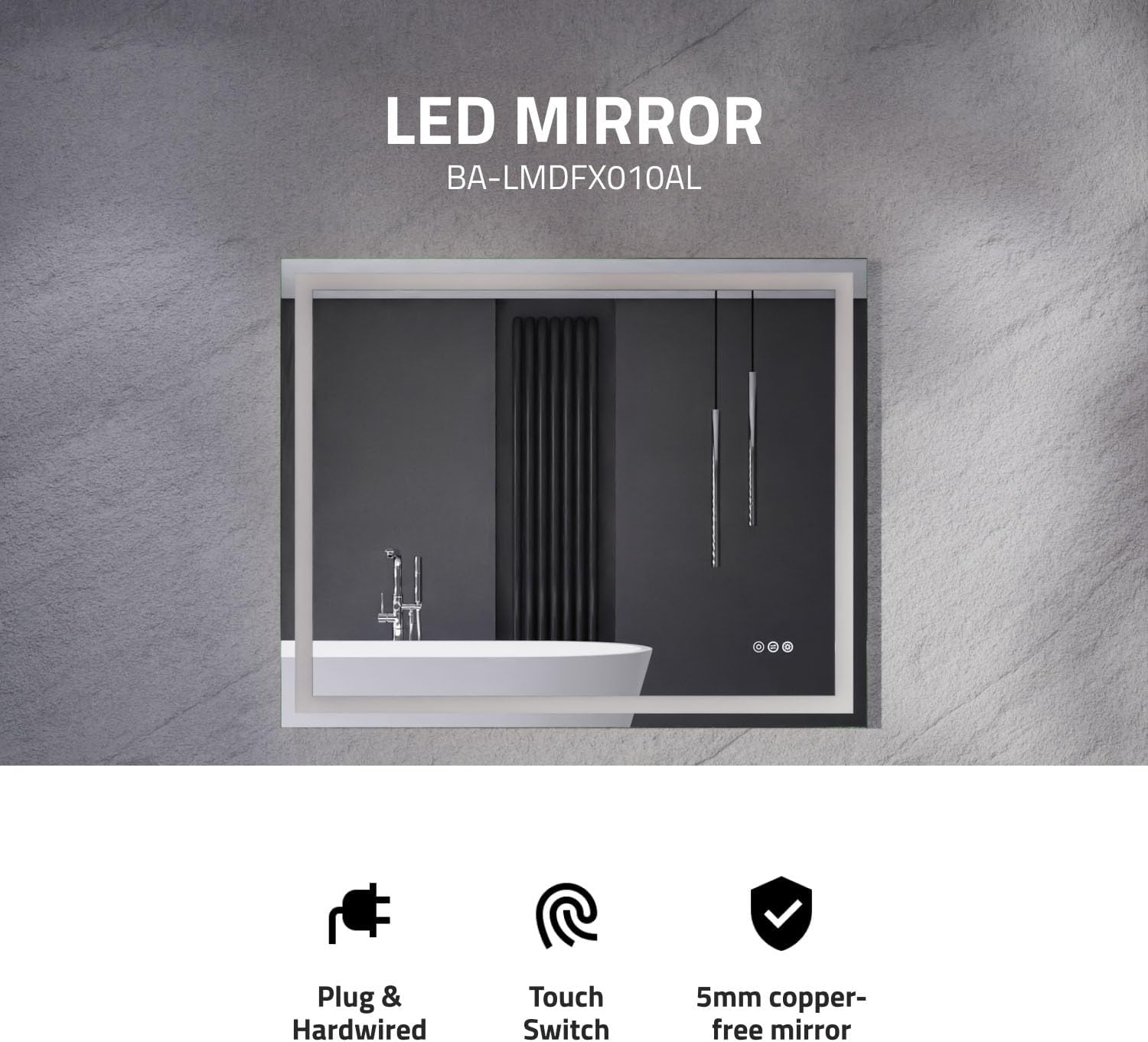 ANZZI Led Mirror for Bathroom 32"x40", Vanity Frameless Mirror with Lights, Adjustable Brightness, LED in Front, Light Bathroom Mirror, Anti-Fog (BA-LMDFX010AL)