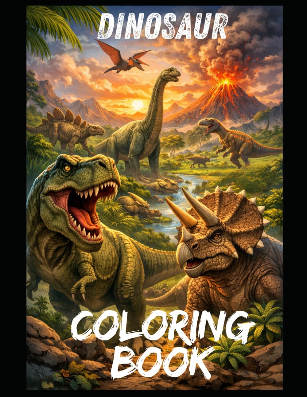 Dinosaur Coloring Book: Detailed Dinosaur Coloring Pages with Prehistoric Backgrounds