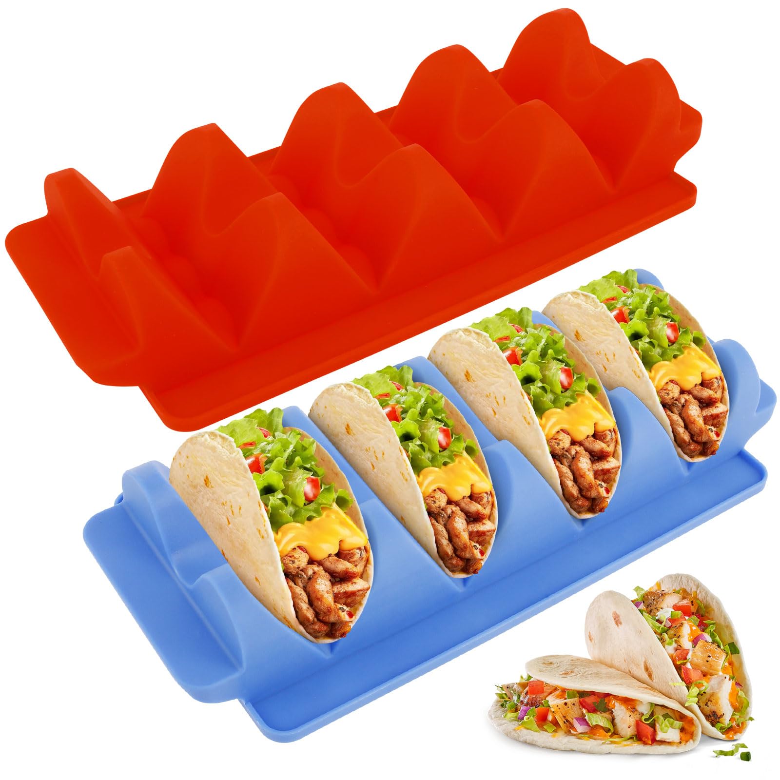 2 Supporti Per Taco In Silicone Con Divisori E Manici, Riutilizzabili, Antiscivolo, Lavabili In Lavastoviglie - 4