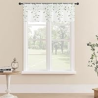 Vista 18 de MRTREES Cenefa de cortina transparente de Navidad, cenefas pequeñas bordadas con hojas y bolsillo para barra, paneles de tratamiento de ventanas