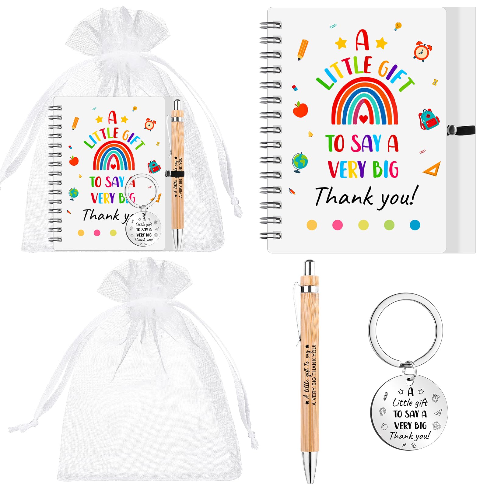 4 Pcs Nursery Teacher Appreciation Gift Bulk Include Nursery Teachers Notebook with Sticky Teacher Keyring Inspirational Pen Organza Bag A Little Gift to Say A Big Thank You Gift Bulk for Leaving Grad