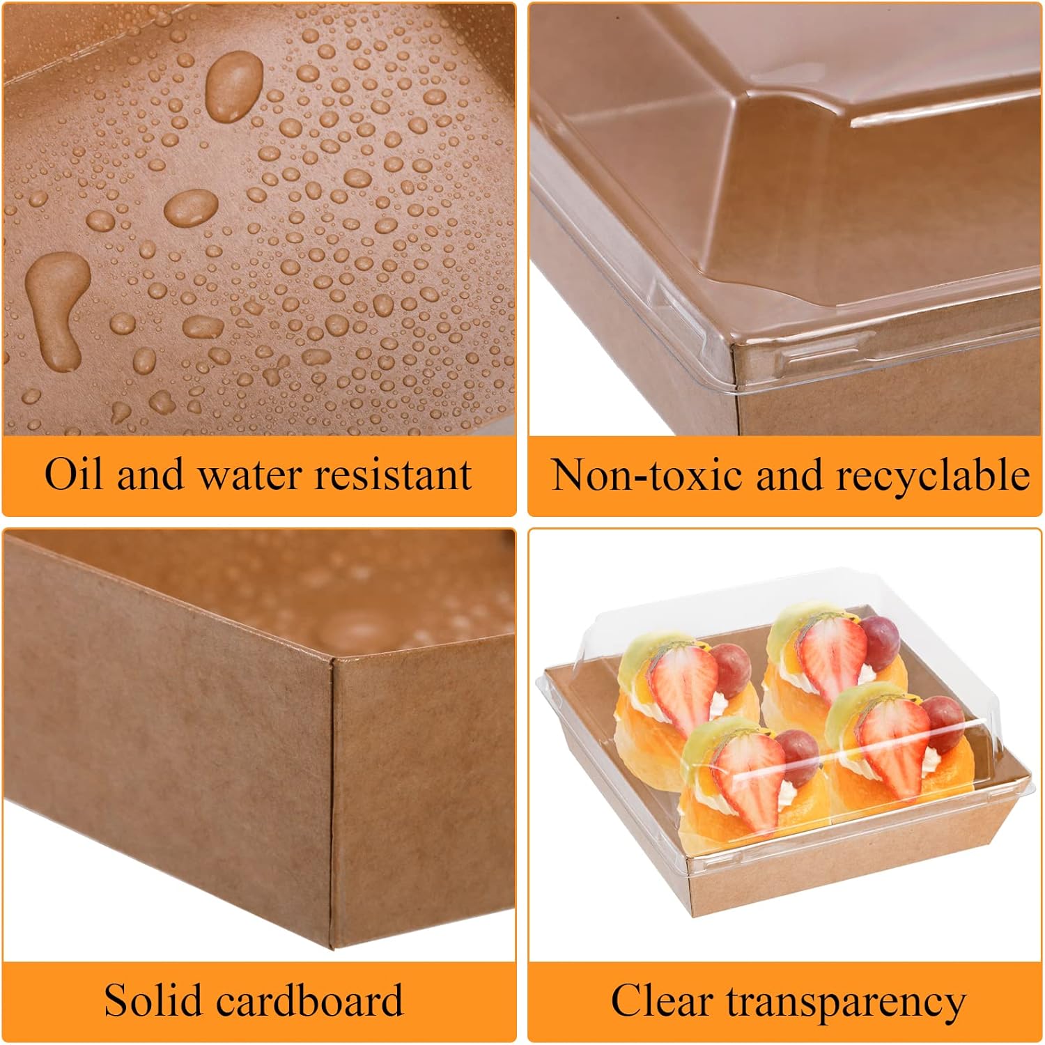 Hiceeden 100 Pack Charcuterie Boxes with Clear Lids, 5.4"×5"×2.5" Paper Bakery Dessert Sandwich Box, Disposable Square Food Containers for Cookies, Donuts, Muffins, Salad, and Pastry, Brown