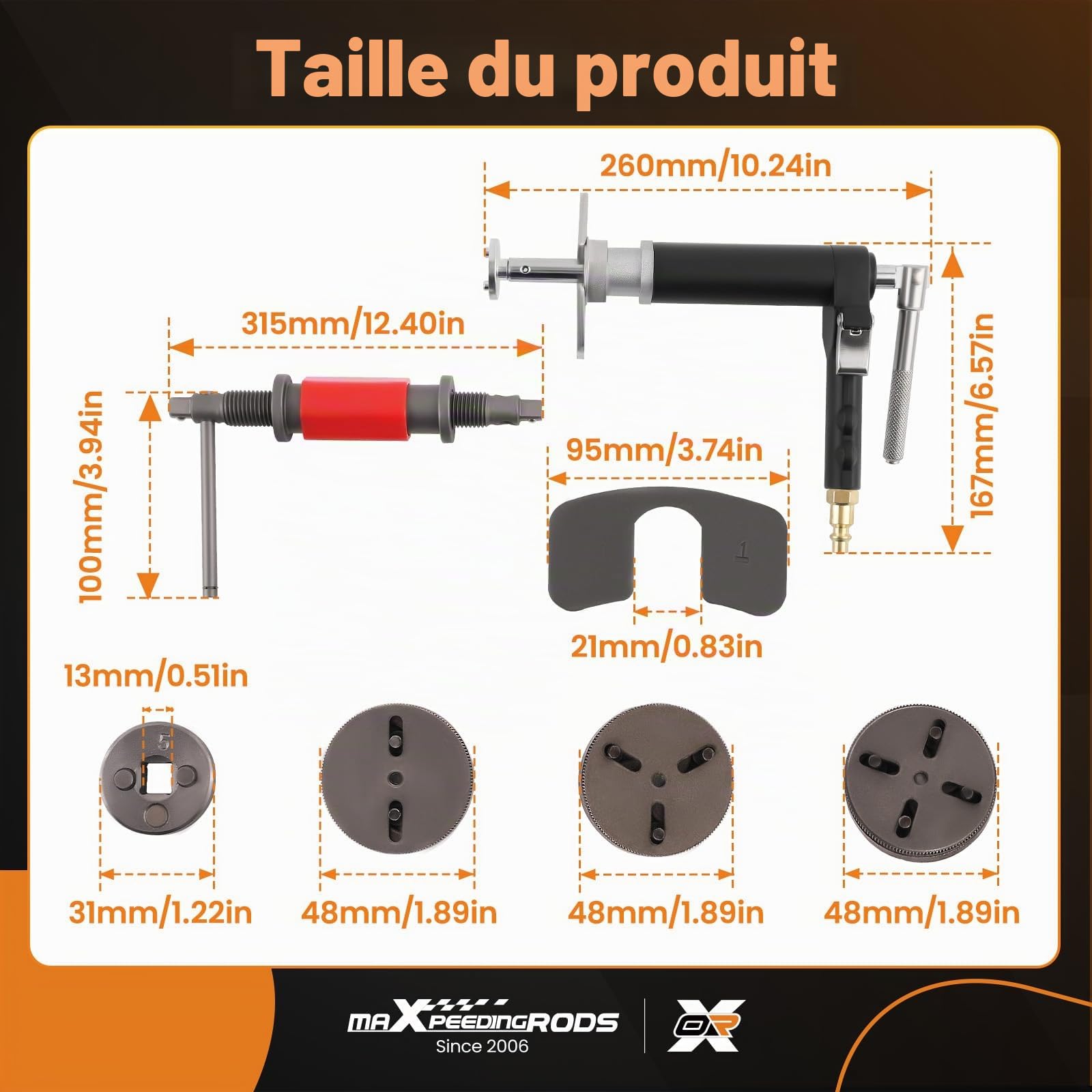 maXpeedingrods Jeu d'outils universels de repousse-piston de frein 8 pièces, 3/8 Zoll (9.525MM) universel d'outils de réinitialisation des pistons de frein de Disque Outil et adaptateurs