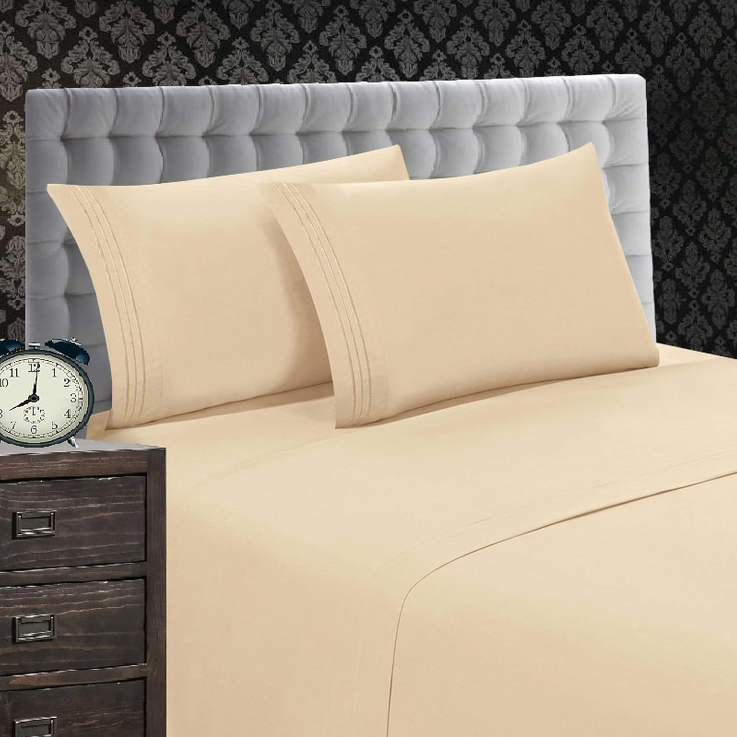 Elegant Comfort 1500 Premier Wrinkle & Fade Resistant 4 pc Sheet Set, Deep Pocket Up to 18" and Colors, California King Beige