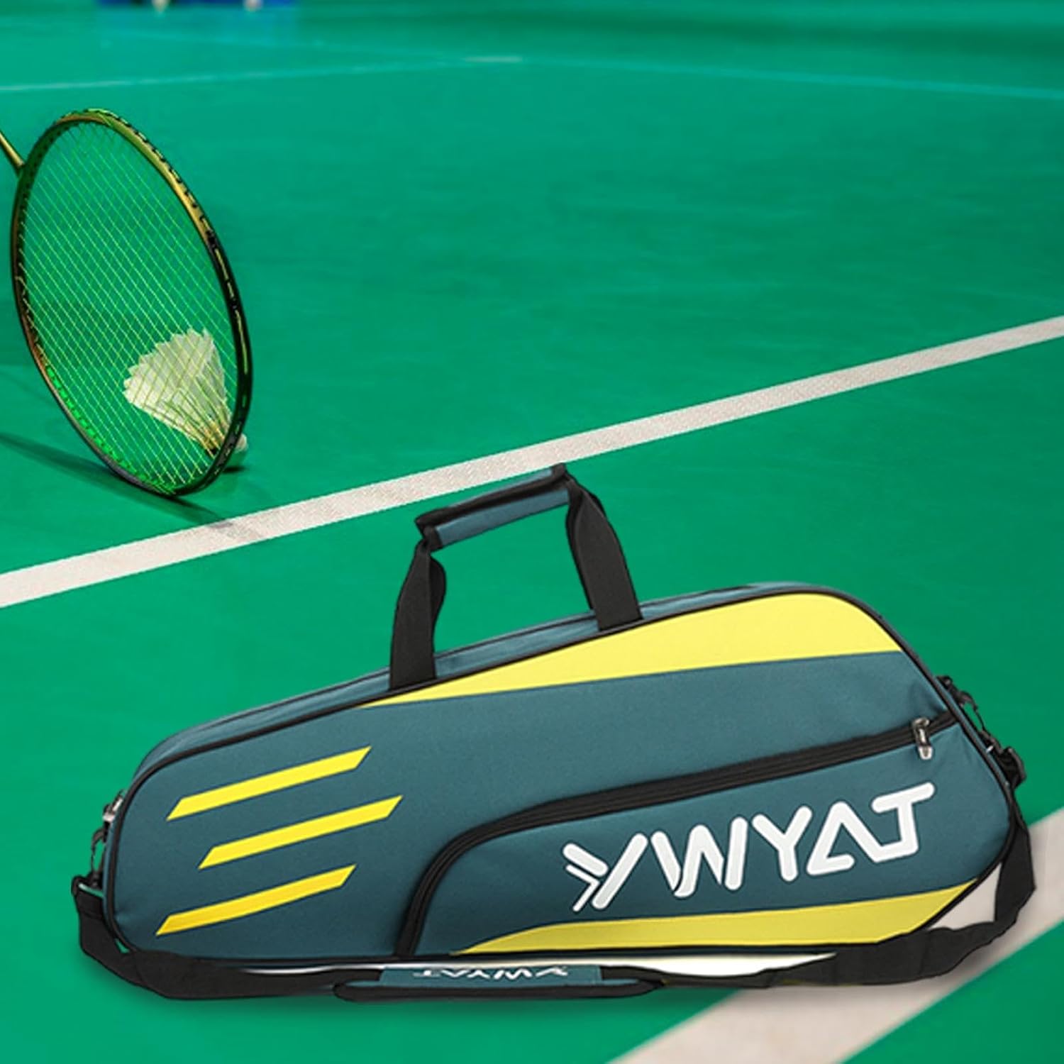 Badminton Racquet Bag Racket Cover Bag Outdoor Sport Bag with Shoulder Strap Tennis Tote for Badminton Squash Racquets, Green Yellow