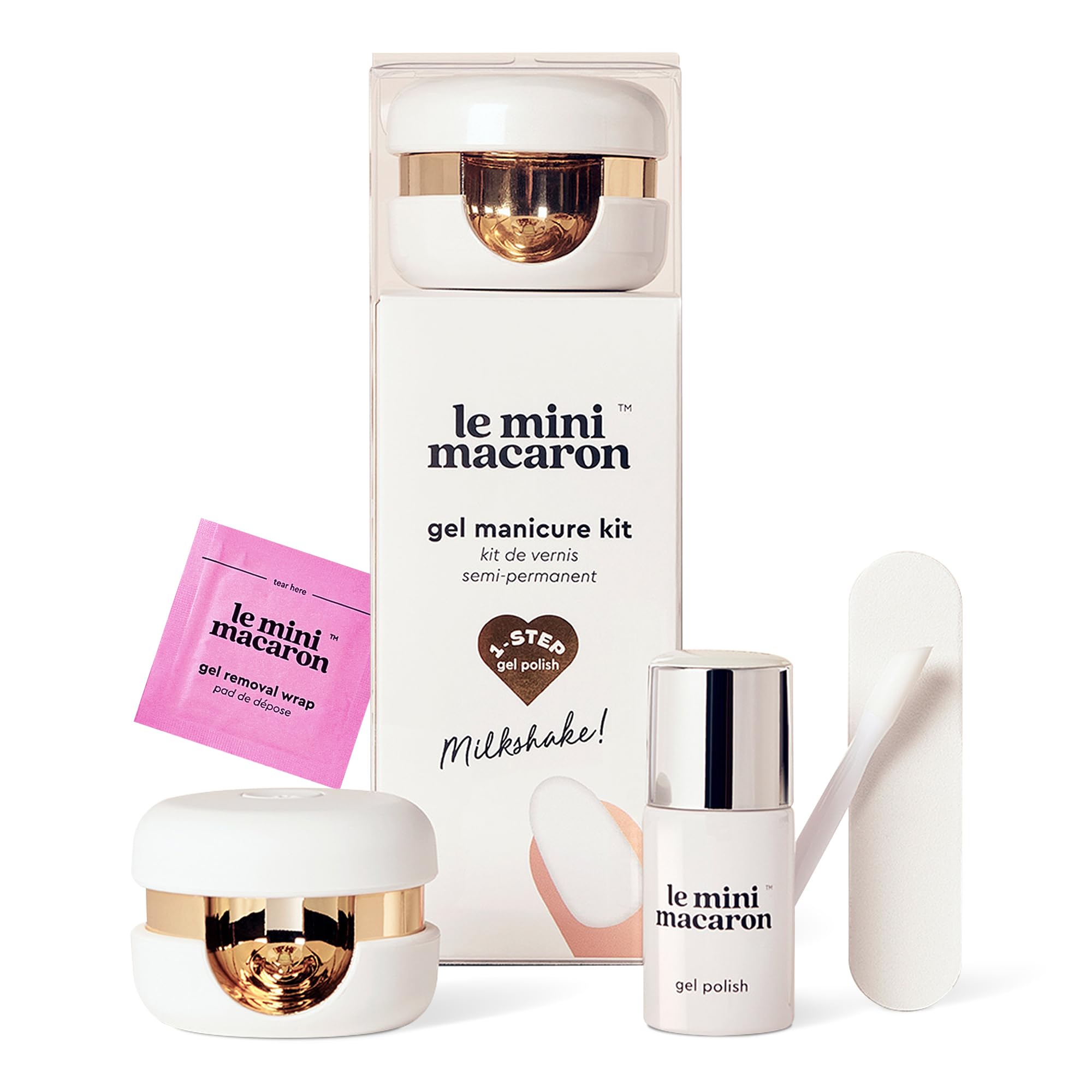 Le Mini Macaroon - Semi-Permanent Manicure and Pedicure Kit - LED Nail Varnish and Lamp - Fast UV Drying - Milkshake Nail Gel Polish