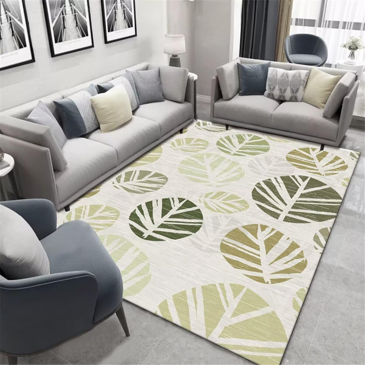 Tapis de salon de décoration feuilles vertes jaunes et tapis de chambre