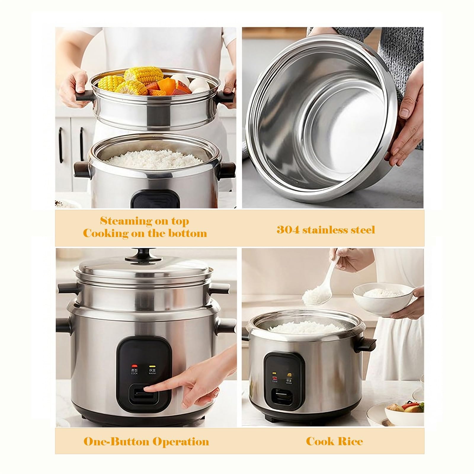 Cuociriso E Vaporiera, Ciotola Interna Antiaderente In Acciaio Inossidabile 304, Funzioni Cottura/caldo, Include Misurino E Cucchiaio, 220-240 V(4 liters)