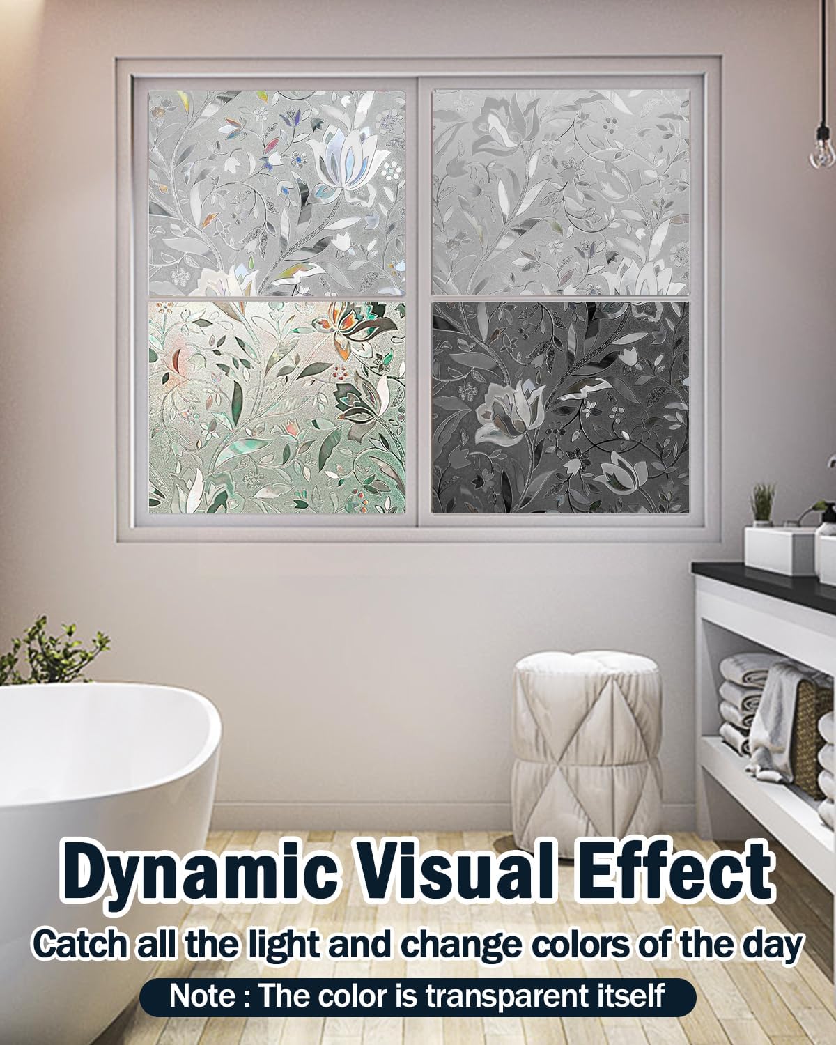 Frosted Tulip Patterned Window Privacy Film with Installation Tools, Stained Glass Decorative Film, Removable, Peep-Proof, Static Cling (35.4 x 157.5 Inch)