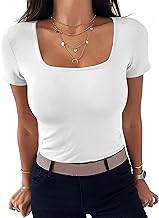 Aottori Basic T-Shirt Women Summer Short Sleeve Top Square Neck T-Shirt Elegant Knit Elastic Solid Lightweight Casual Tunic T-Shirts