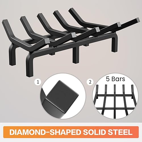 Miniatura 9 de HYTXEN Rejilla de chimenea de 21 pulgadas de acero sólido resistente para interiores chimenea de 34 bar rejillas de fuego para herramientas de leña