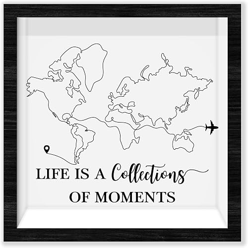 Black Framed World Map "Life Is A Collection" Wall Art